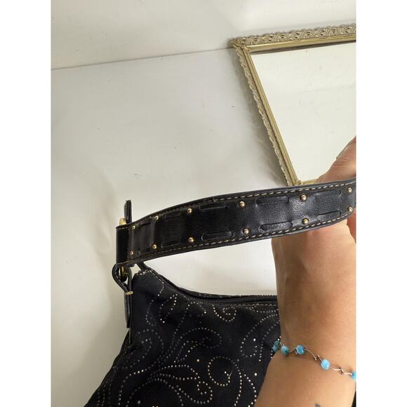 Vintage Madison Studio Black Suede Shoulder bag , top handle bag with gold deta - Picture 6 of 10